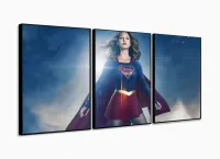 Quadro decorativo SuperGirl com Tela em Tecido 3 peças com moldura filete - Foto 3