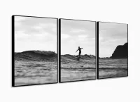 Quadro Decorativo Surf Preto e Branco Sala Quarto 3 péças com moldura filete - Foto 3