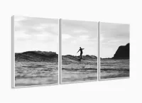 Quadro Decorativo Surf Preto e Branco Sala Quarto 3 péças com moldura filete - Foto 4