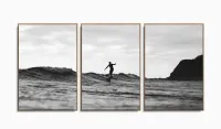 Quadro Decorativo Surf Preto e Branco Sala Quarto 3 péças com moldura filete - Foto 6