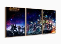 Quadro Decorativo Team Vingadores 3 peças 120x60 cm em tecid com moldura filete