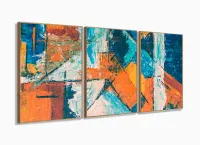 Quadro Decorativo Tela abstrata 3 Peças 120x60 em tecido com moldura filete