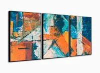 Quadro Decorativo Tela abstrata 3 Peças 120x60 em tecido com moldura filete - Foto 3
