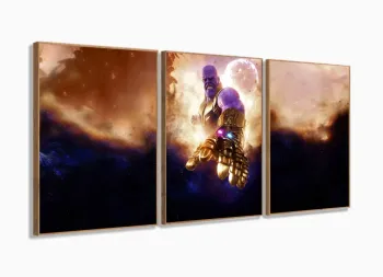 Quadro Decorativo Thanos 3 peças 120x60 cm em tecido com moldura filete