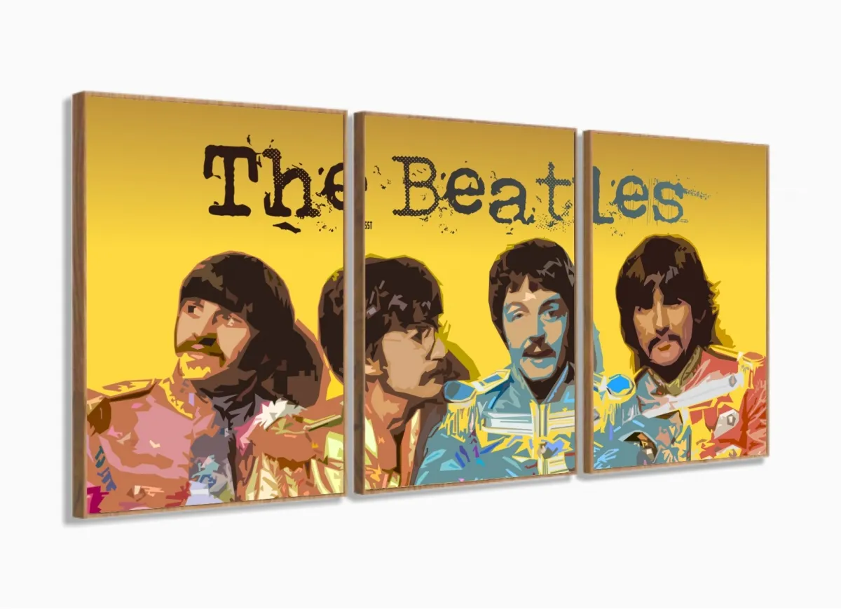 Quadro Decorativo The Betlles Musica 120x60 3 peças com moldura filete Imagem