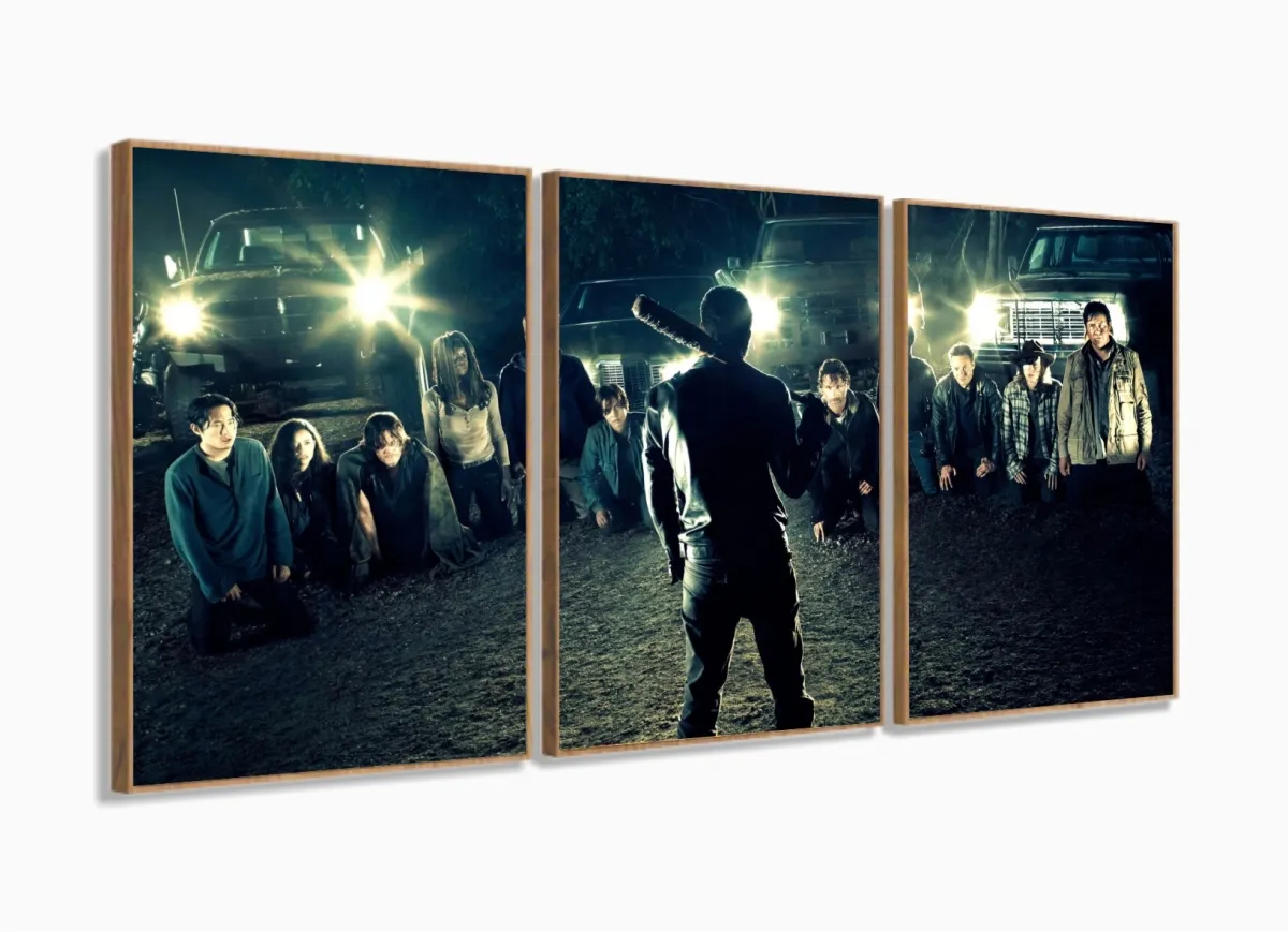 Quadro Decorativo The Walking Dead 3 peças 120x60 cm em tecido com moldura filete Imagem