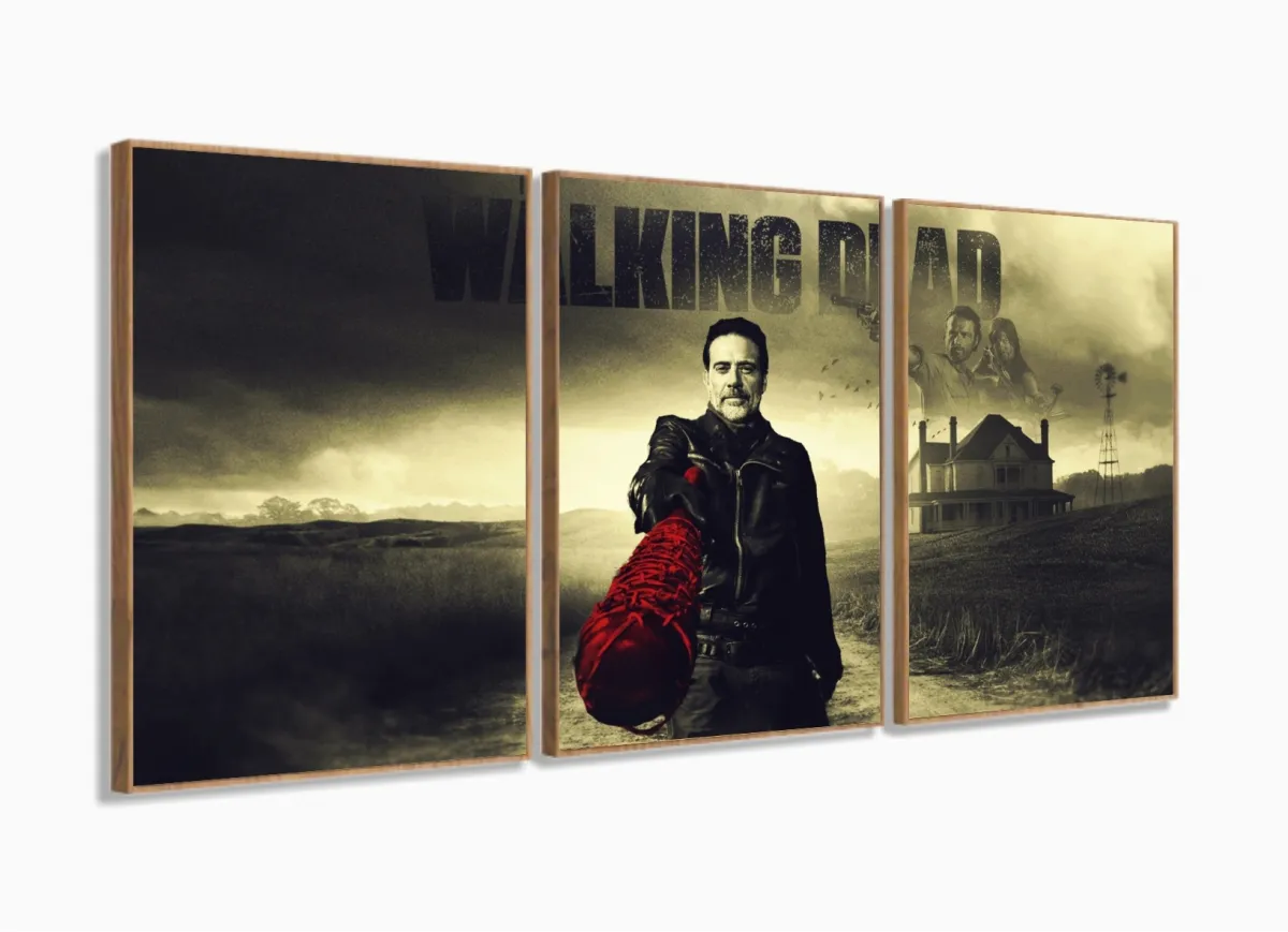 Quadro Decorativo The Walking Dead 120x60 3 peças em tecido m02 com moldura filete Imagem