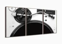Quadro Decorativo Toca Disco 3 Peças 120x60 Cm Em Tecido com moldura filete - Foto 2