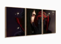 Quadro Decorativo Uchiha Madara Naruto Em Tecido 3 Peças m com moldura filete