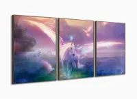 Quadro Decorativo Unicórnio Asas 120x60 Sala Quarto com moldura filete - Foto 2