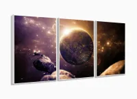 Quadro decorativo Universo Planeta com Tela em Tecido 120x60 3 peças com moldura filete - Foto 4