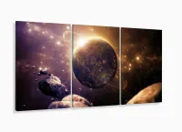 Quadro decorativo Universo Planeta com Tela em Tecido 120x60 3 peças com moldura filete - Foto 5