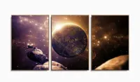 Quadro decorativo Universo Planeta com Tela em Tecido 120x60 3 peças com moldura filete - Foto 6