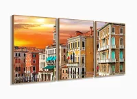 Quadro Decorativo Veneza Antiga Vertical 120x60 3 peças com moldura filete