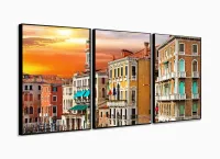 Quadro Decorativo Veneza Antiga Vertical 120x60 3 peças com moldura filete - Foto 3