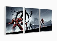 Quadro Decorativo Vingadores 3 peças 120x60 cm em tecido com moldura filete - Foto 4