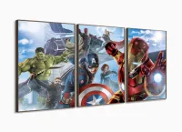 Quadro Decorativo Vingadores B 3 peças 120x60 cm em tecido com moldura filete - Foto 2