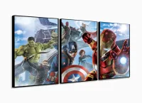 Quadro Decorativo Vingadores B 3 peças 120x60 cm em tecido com moldura filete - Foto 3