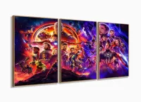 Quadro Decorativo Vingadores Ultimato 3 Peças 130x60 Cm Em Tecido com moldura filete