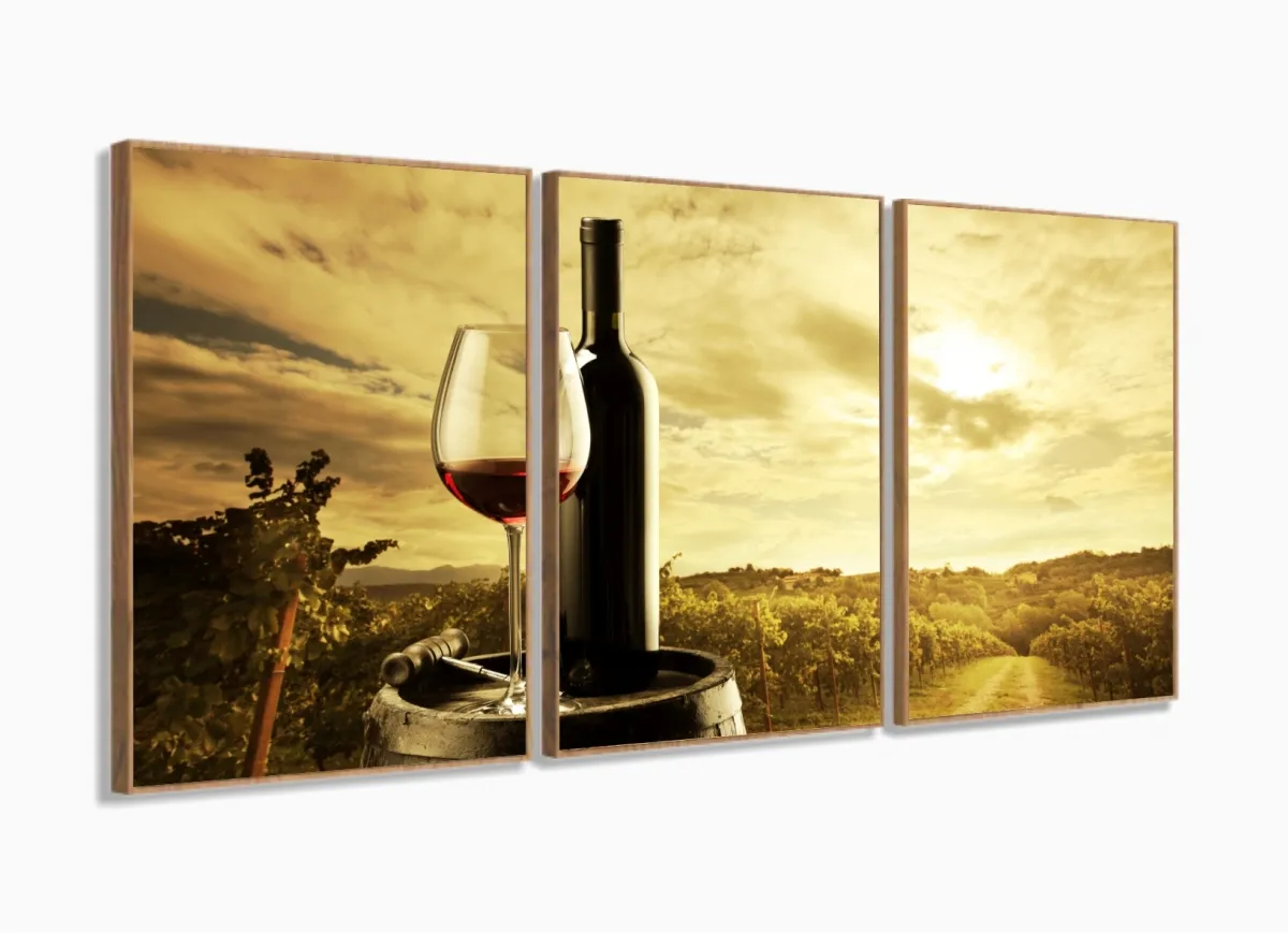 Quadro Decorativo Vinho Pôr Do Sol 120x60 Sala Quarto com moldura filete Imagem