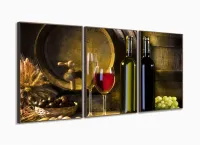Quadro Decorativo Vinho Torneira Barril 3 Peças 120x60 em tecido com moldura filete - Foto 2