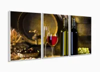 Quadro Decorativo Vinho Torneira Barril 3 Peças 120x60 em tecido com moldura filete - Foto 4