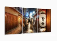 Quadro Decorativo Vintage Streets Of Kyoto - Tela Em Tecido 3 peças com moldura filete - Foto 5