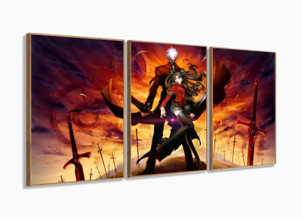 Quadro Decorativos Anime com 3 peças 120x60 cm sala quarto m01 com moldura filete Imagem