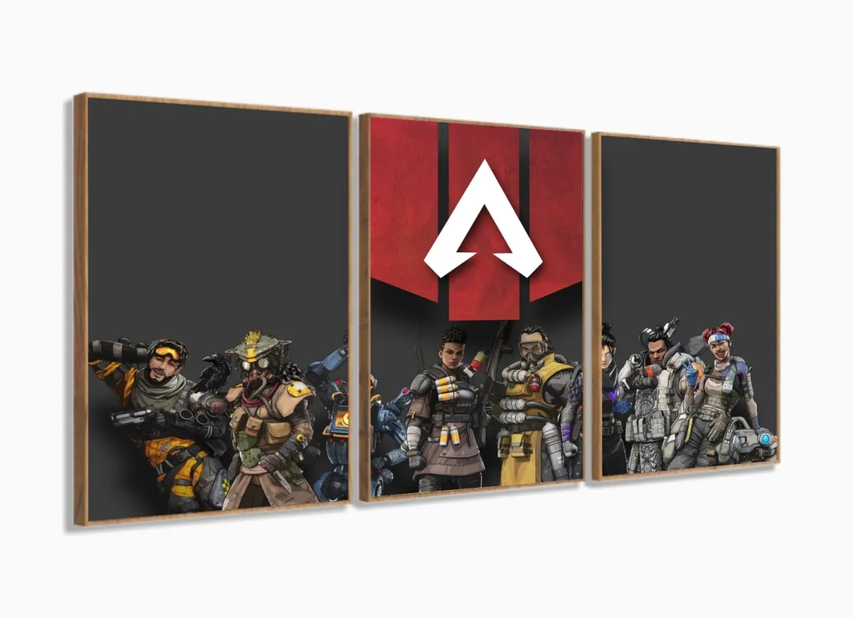 Quadro Decorativos Apex Legends Com 3 Peças 120x60 m com moldura filete Imagem