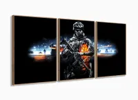 Quadro Decorativos Battlefield Com 120x60 3 peças sala m02 com moldura filete