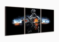 Quadro Decorativos Battlefield Com 120x60 3 peças sala m02 com moldura filete - Foto 2