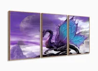 Quadro Decorativos Dragão com 3 peças 120x60 com moldura filete