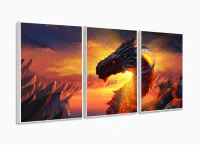 Quadro Decorativos Dragão com 3 peças 125x60 com moldura filete - Foto 4