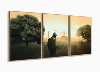 Quadro Decorativos Escape from Tarkov com 3 peças 125x60 com moldura filete