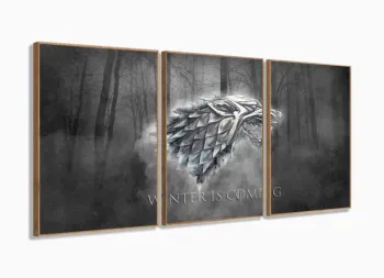 Quadro Decorativos Game of Thrones com 3 peças 125x60 com moldura filete