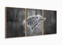 Quadro Decorativos Game of Thrones com 3 peças 125x60 com moldura filete