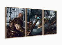 Quadro Decorativos God of War com 3 peças 120x60 com moldura filete