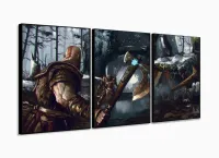 Quadro Decorativos God of War com 3 peças 120x60 com moldura filete - Foto 3