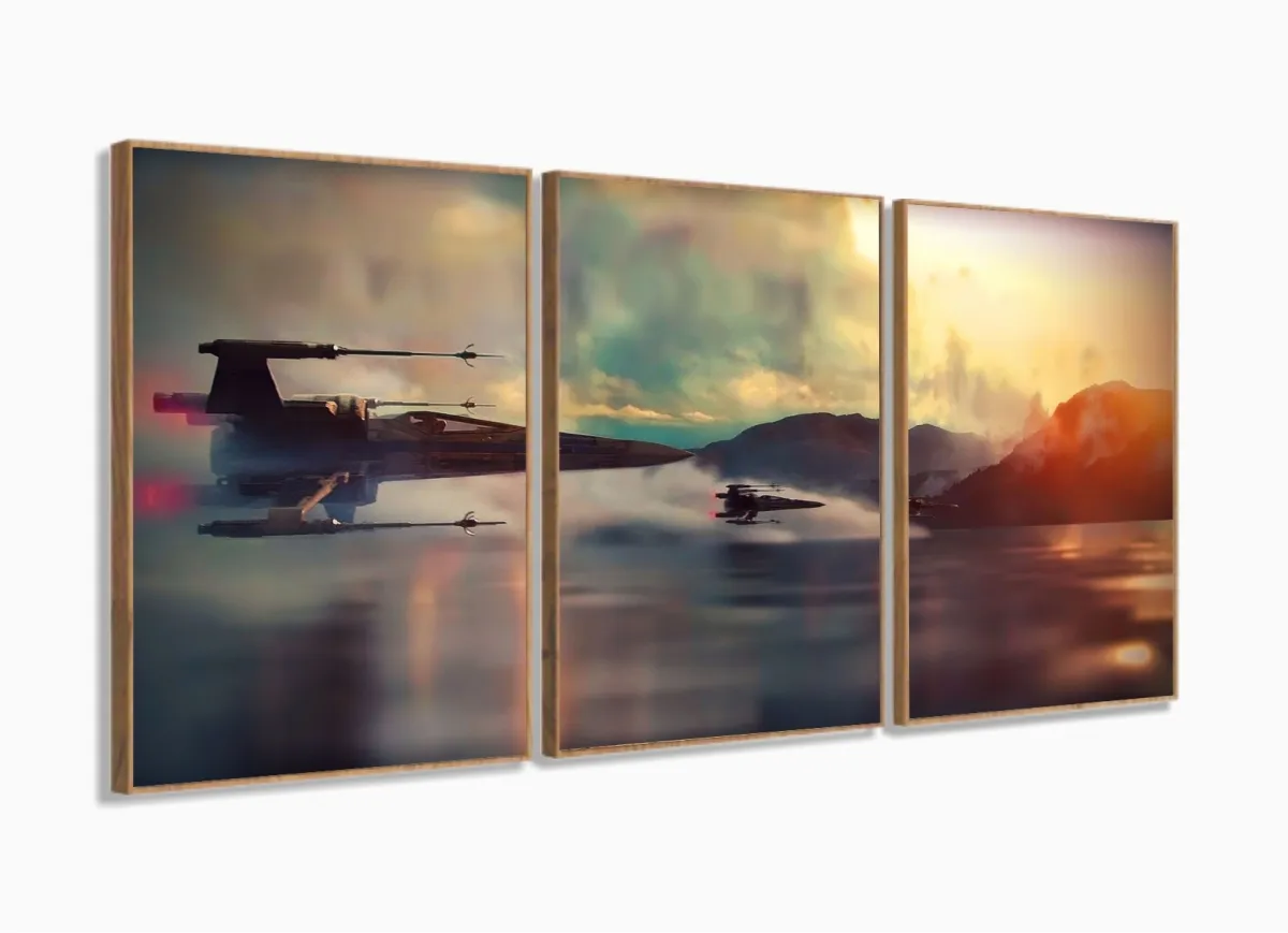 Quadro Decorativos Jogos Star Wars com 120x60 3 peças com moldura filete Imagem