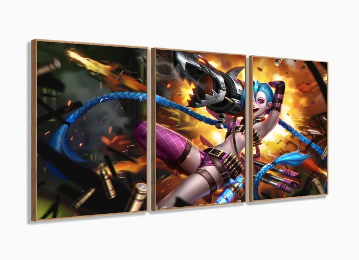 Quadro Decorativos League of Legends com 3 peças 125x60 com moldura filete Imagem