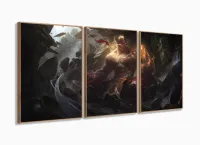 Quadro Decorativos League of Legends com 3 peças 125x60 m01 com moldura filete