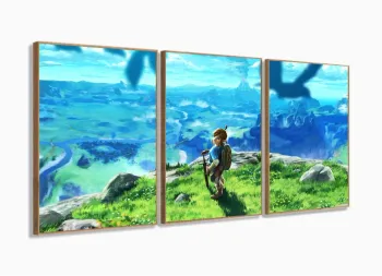 Quadro Decorativos Legends of Zelda com 3 peças 125x60 com moldura filete