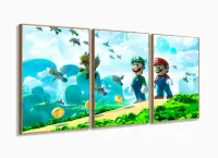 Quadro Decorativos Mario com 3 peças 125x60 com moldura filete