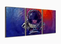 Quadro Decorativos Menina Astronalta Com 3 Peças 125x60 com moldura filete - Foto 2