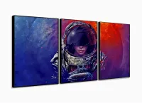 Quadro Decorativos Menina Astronalta Com 3 Peças 125x60 com moldura filete - Foto 3