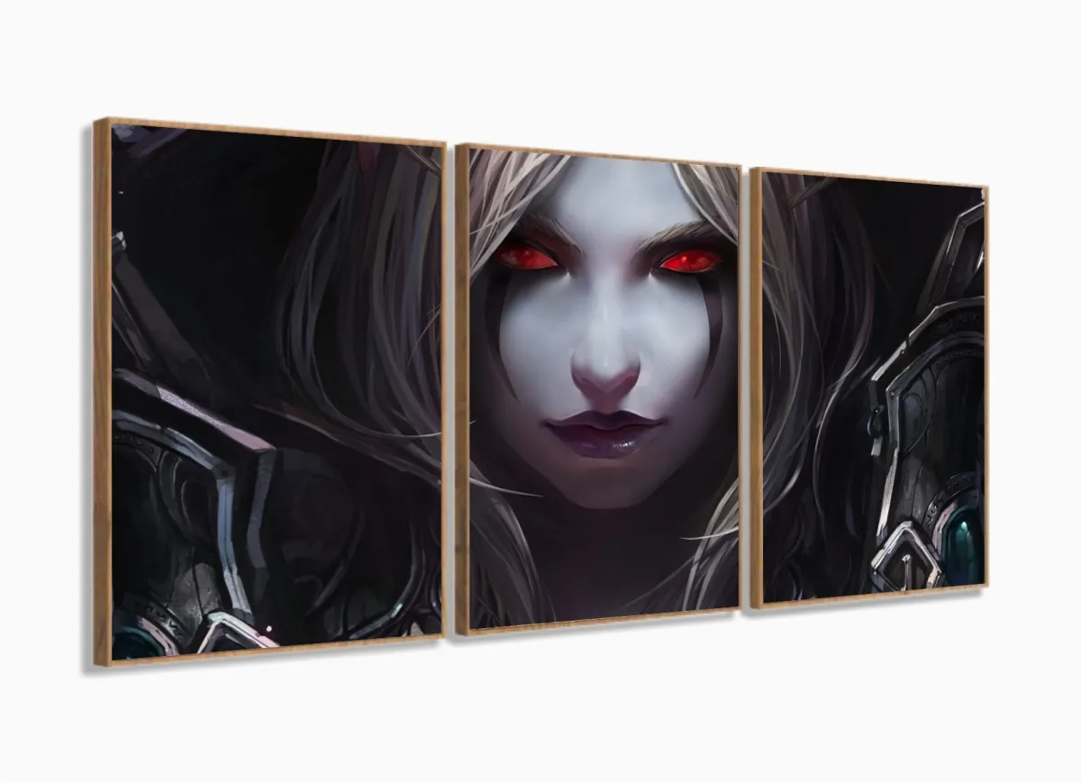 Quadro Decorativos Warcraft com 120x60 3 peças com moldura filete Imagem