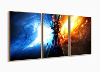 Quadro Decorativos Warcraft com 120x60 com 3 peças com moldura filete