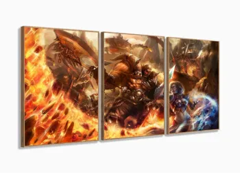 Quadro Decorativos World-of-warcraft Com 3 Peças 125x60 com moldura filete