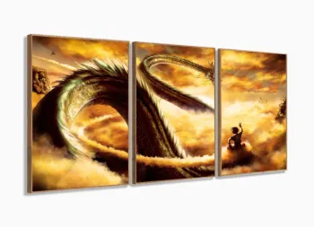 Quadro Dragon Ball Z Goku Super Sayajin em Mosaico 120x60 3 peças com moldura filete