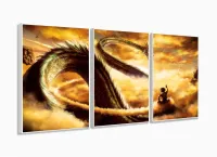 Quadro Dragon Ball Z Goku Super Sayajin em Mosaico 120x60 3 peças com moldura filete - Foto 4